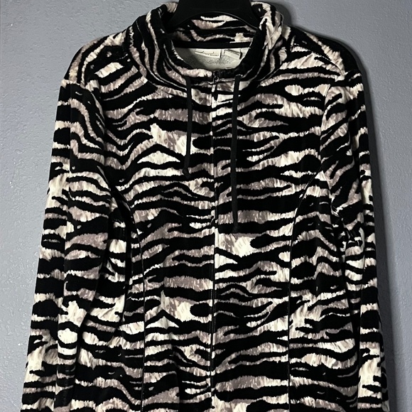 Kim Rogers Full Zip Jacket Womens Large Animal Print Soft Cozy Fleece Drawstring - Picture 1 of 7